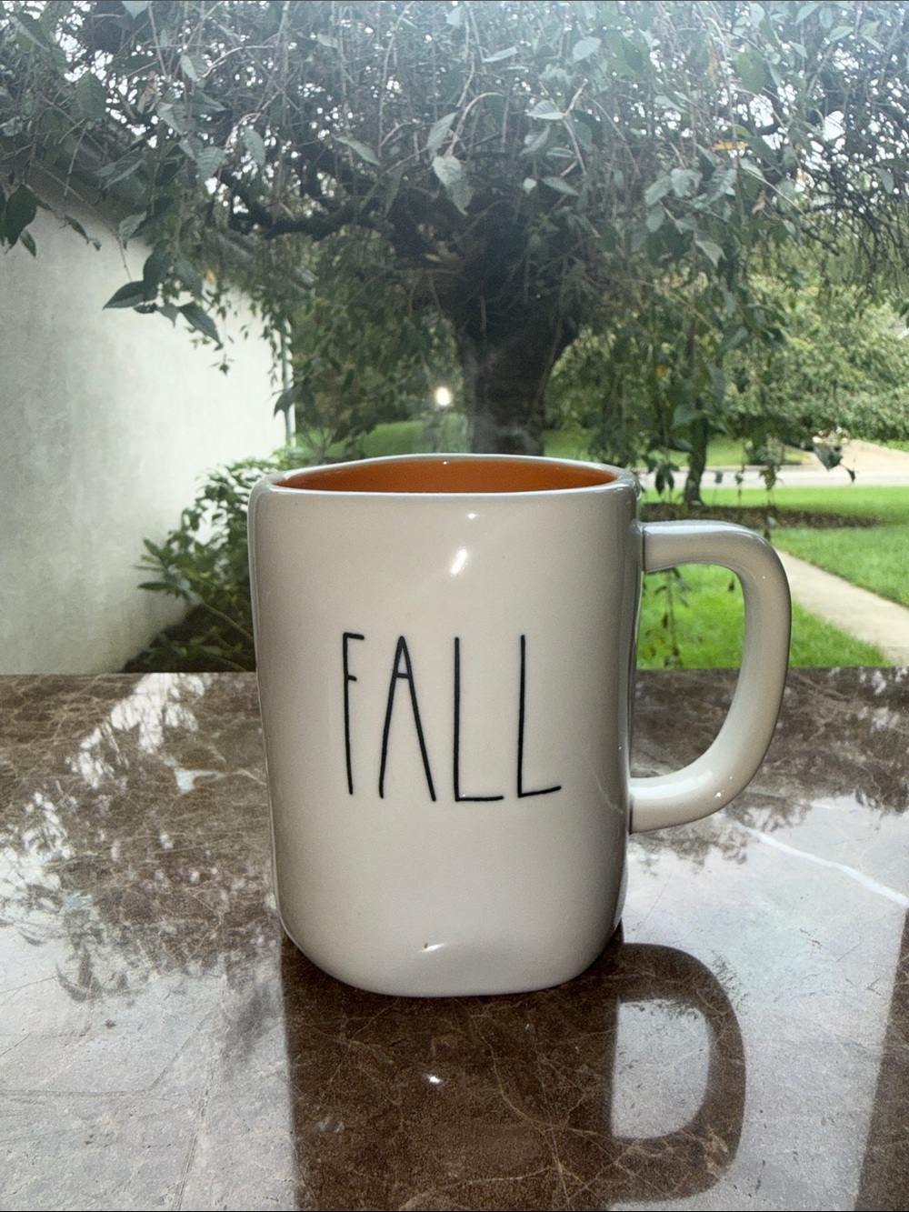 Rae Dunn Cream Mug with Black FALL Lettering and Orange Interior Accent
